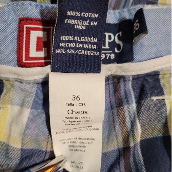 Chaps Mens Madras Plaid Shorts Sz 36 Blue Yellow Cotton Preppy Golf Dadcore - Picture 6 of 7